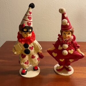 Bethany Lowe Set of 2 Valentine Clown Girl and Boy Figurines.